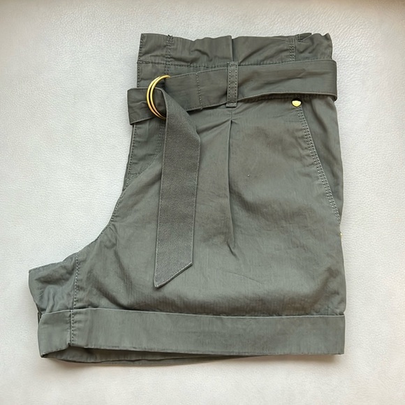 LOFT NWOT shorts- size 0, cuffed/pleated, sage green, gold details, d-ring belt - Picture 1 of 4